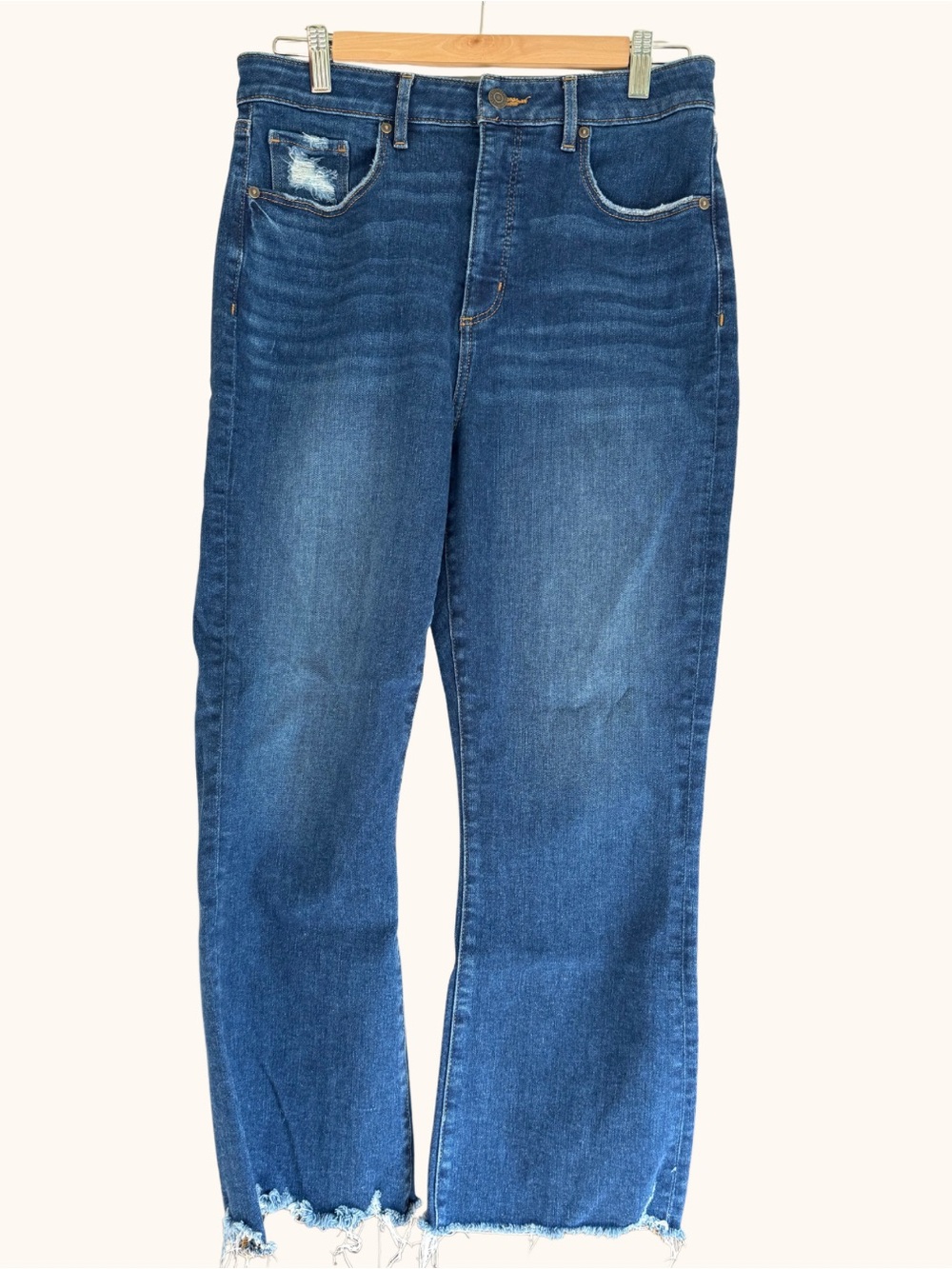LOFT Curvy Kick Crop Jeans 31/12 Raw Hem Distressed